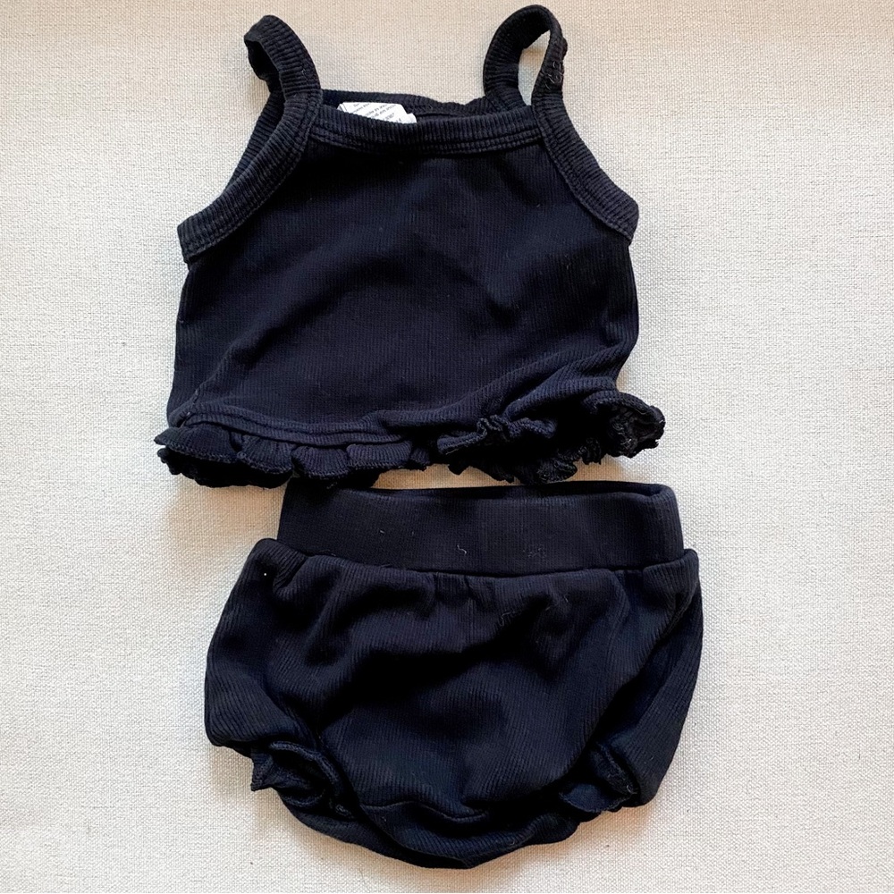 Kate Quinn organic cotton skinny rib tank and bloomer set - black